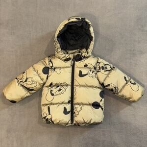 Disney H&M Baby Puffer Off Green Jacket Mickey Mouse Donald Duck Pluto Goofy 18M
